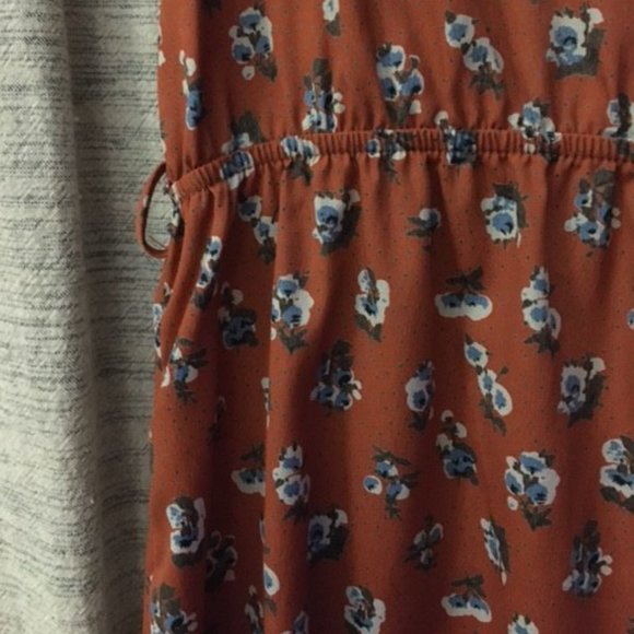 Burnt Orange Ditsy Blue Floral and White Polkadot Hipster Dress - Picture 4 of 9